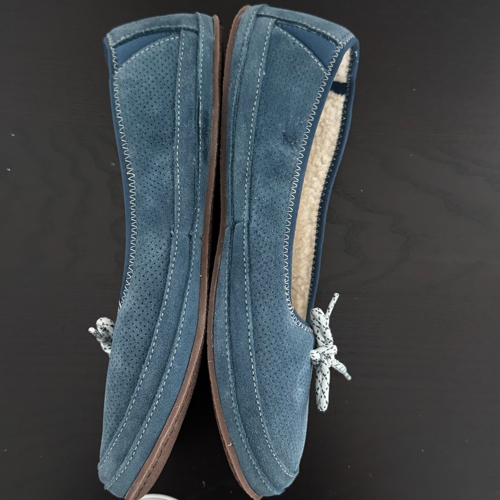 L.L.Bean‎ Womens Fleece Lined Blue Suede Slippers Slip-On Moccasins Size 11 M - Picture 6 of 9